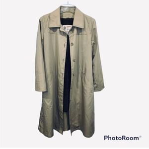 Vintage London Fog Fleece & Satin Lined Waist Tie Belted Trench Coat 8P